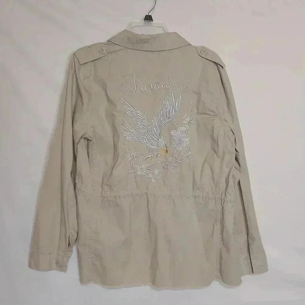 Love Tree Embroidered Lightweight Utility Shirt Jacket, Size L